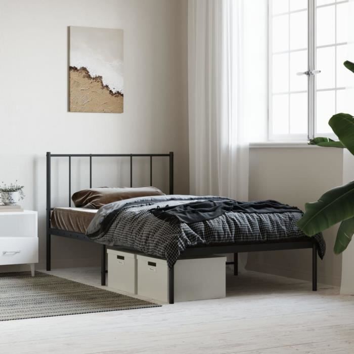 VidaXL Cadre de lit métal avec tête de lit noir 90x190 cm 352472