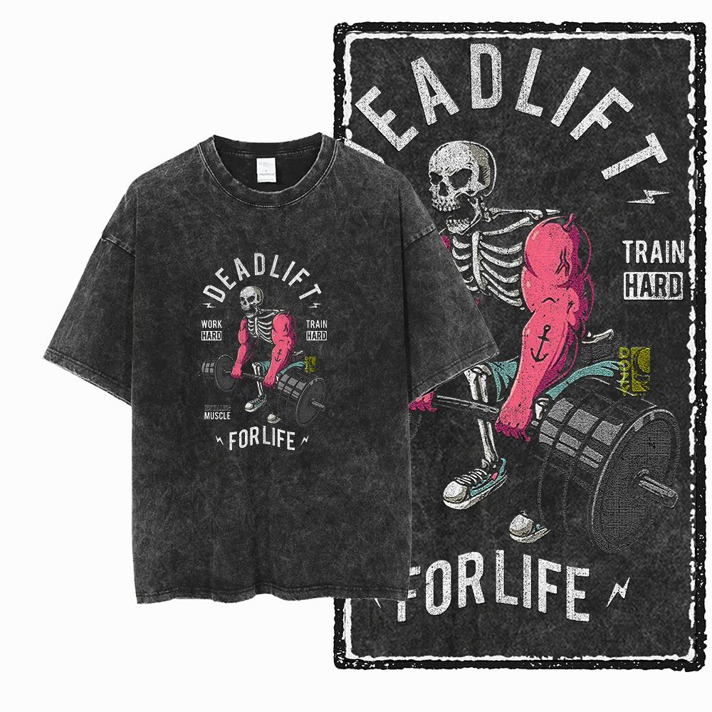 YG BODY BUILDING  Printed Cotton Acid Washed Graphic Unisex T Shirt Cool CROSSFIT Streetwear Men Tshirts Big Size Tee for men