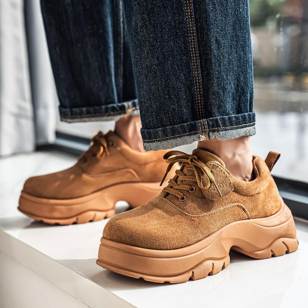 Men Retro Derby Shoes Thick Sole Height Increasing Round Toe Casual Walking Dress Footwear Sizes 38-44