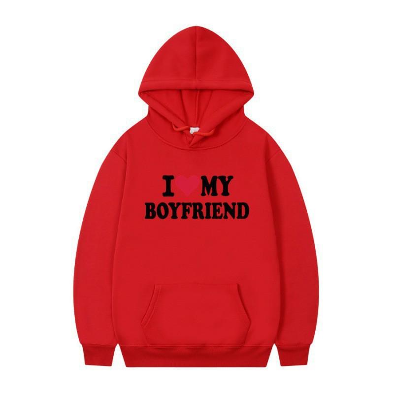 Herren Gothic Streetwear Kapuzenpullover Mit I LOVE MY BOYFRIEND Aufdruck Langarm Lockerer Schnitt