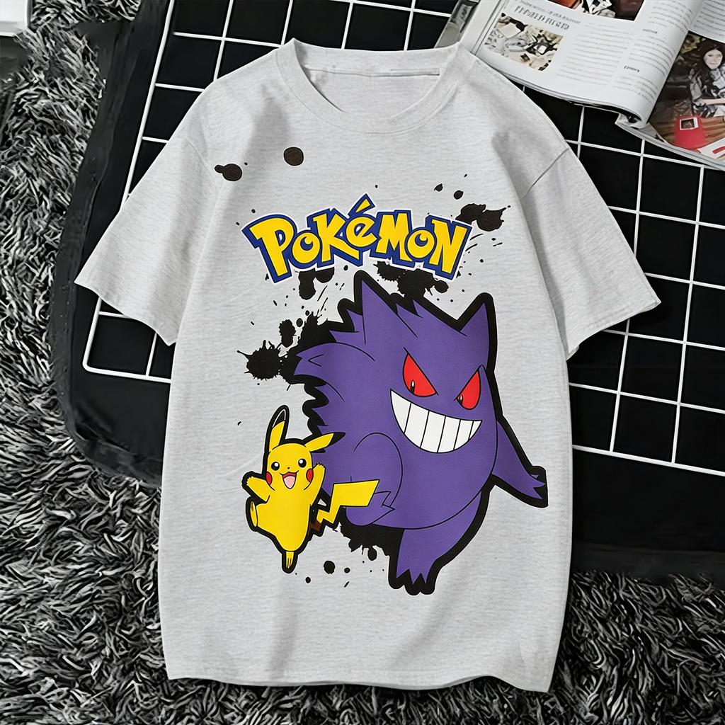 Bandai Pokemon Pikachu Gengar T Shirt Unisex Women Summer Cotton Short Sleeve Tee Anime Print Tops Streetwear Parentchild Clothing