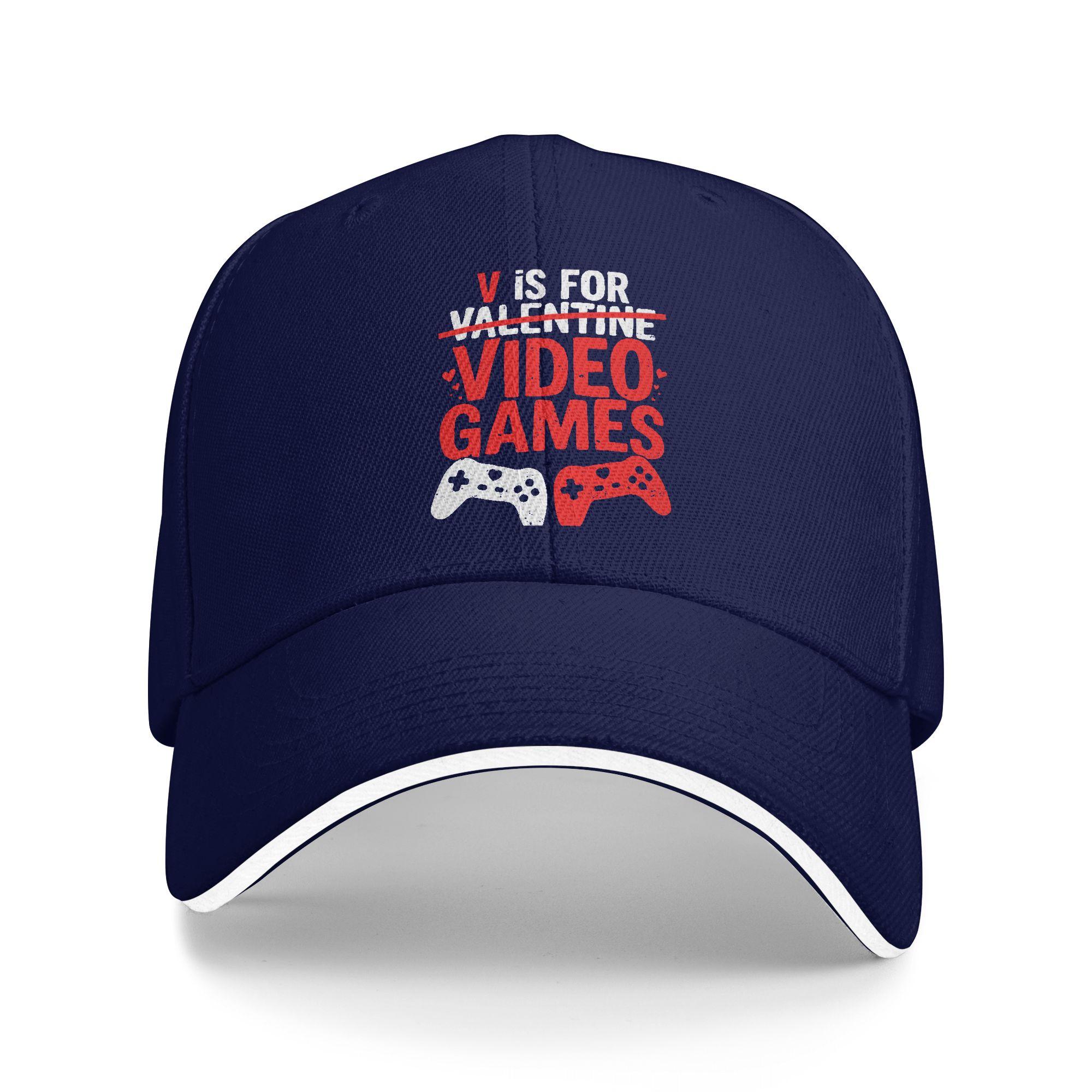 

V is for Video Games Funny Valentines Gamer Casual Baseball Cap Hiking Fishing Trucker Hat Unisex y2k Cute Baseball Caps One Size