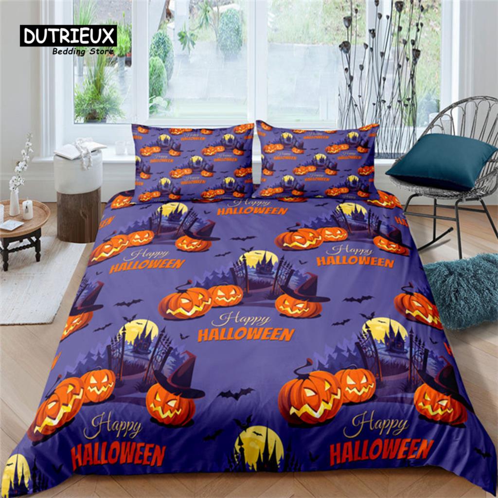 Halloween Bettwäsche Set Cartoon Kürbis Bettbezug Set Mikrofaser Hirsch Geometrischer Druck Bettdeckenbezug mit Kissenbezug Raumdeko