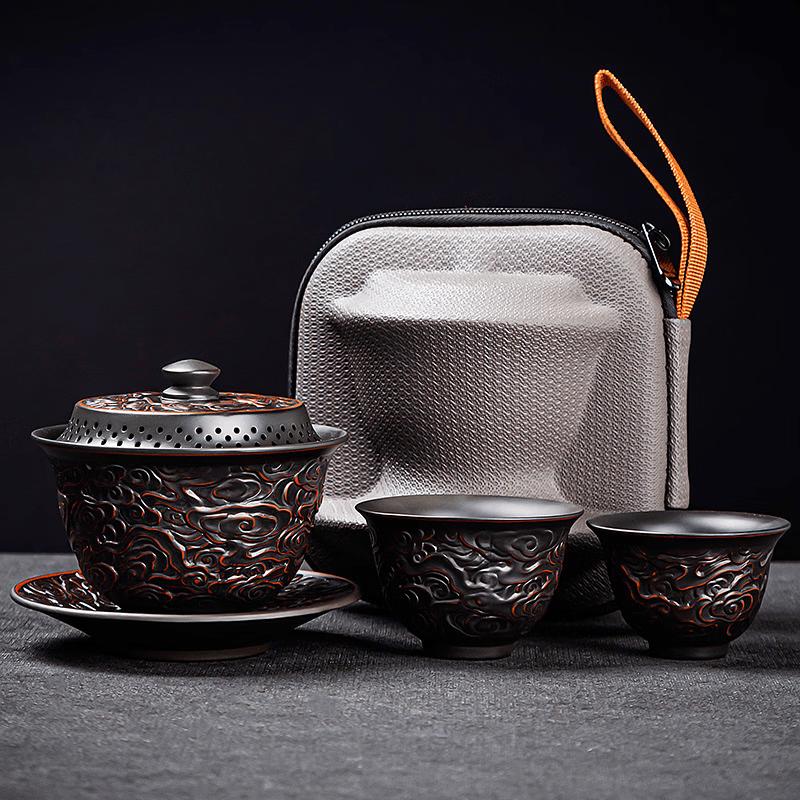 Auspicious Cloud Ceramic Gaiwan Tea Set