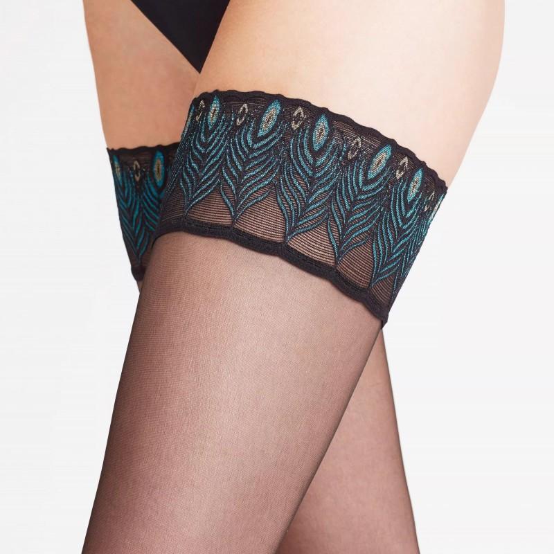 

Elegant Peacock Feather Sexy Back Seamed Stockings Retro Lace Stay Up Nylon Stockings Women Night Club Lingerie Over Knee Medias No Silicone