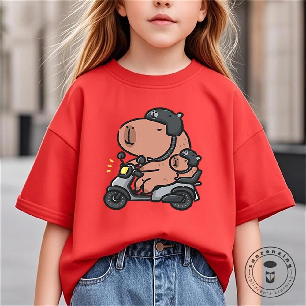 Vară Nouă Tendință Imprimeu Capibara Drăguț Tricou cu Mânecă Scurtă pentru Copii Drăguț Confortabil Versatil Tricou pentru Băiat și Fată