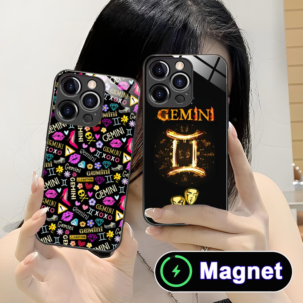 Zodiac Sign Gemini Phone Case for iPhone 17 16 15 14 13 12 11 Air Pro Max Plus Mini Glass MagSafe Cover