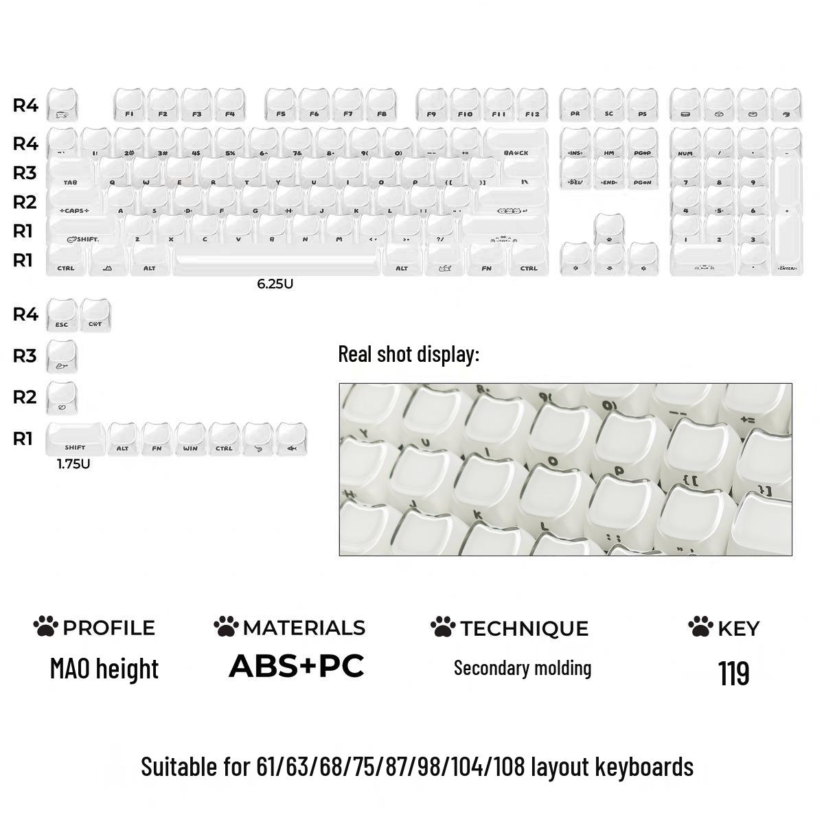 

Custom Mechanical Keyboard Keycaps: MAO Cat Head Fruit Jelly Design with Side Engraving for Wooting Magnetic Switches.