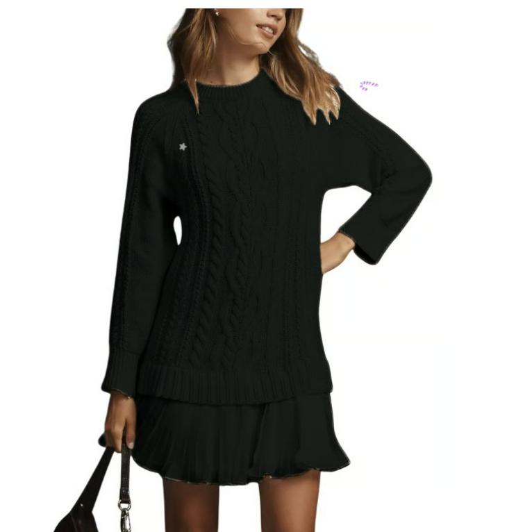 Autumn and Winter Fashion All-match Women's Woolen Solid Color Sweater Dress