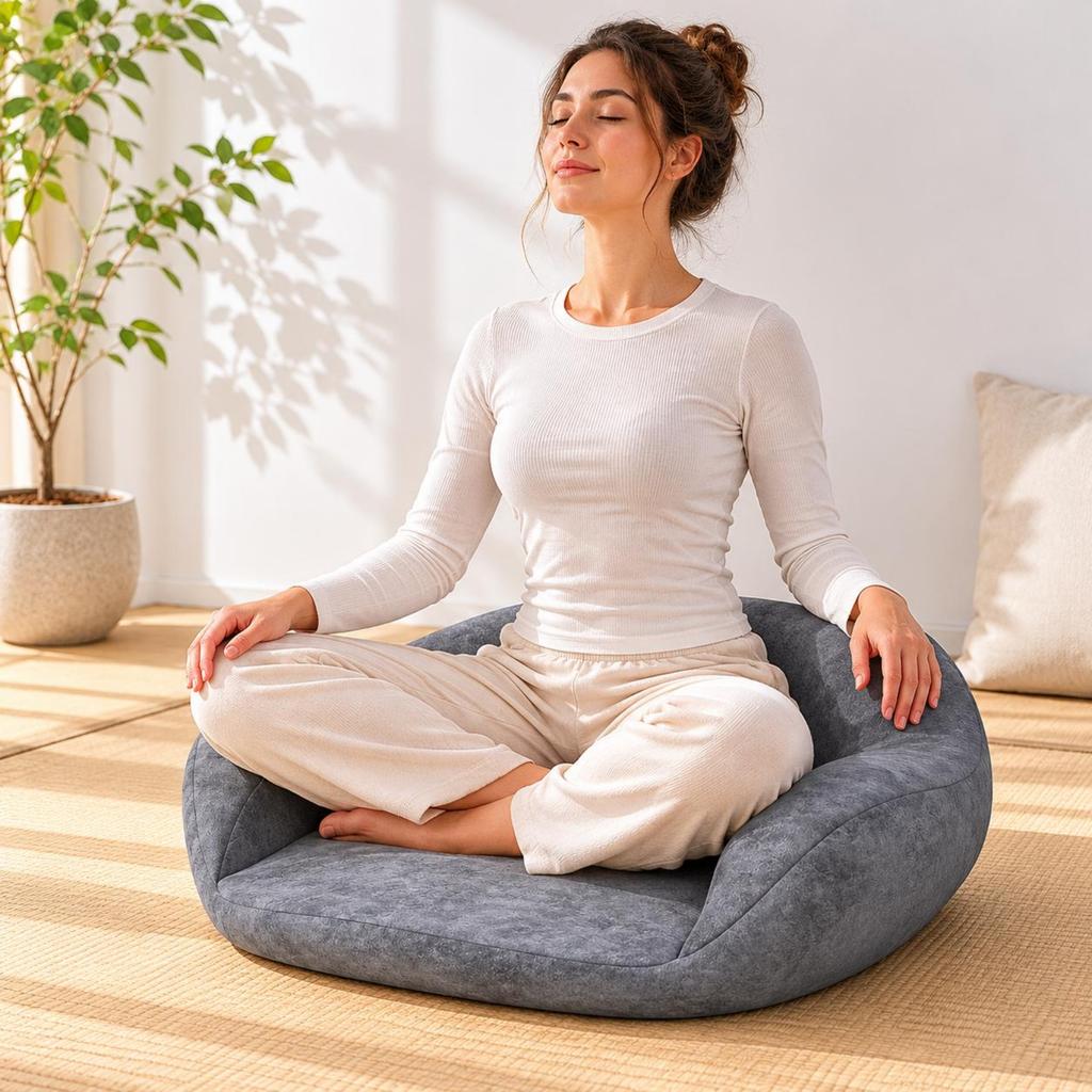 Memory Foam Meditation Cushion Anti-Slip Bottom Backrest Seat Cushion Round Floor Pillow Velvety Floor Pillow Low-Height