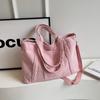 Solid Color Corduroy Bag Women's Large Capacity Shoulder Crossbody Bag Commuter Tote Bag