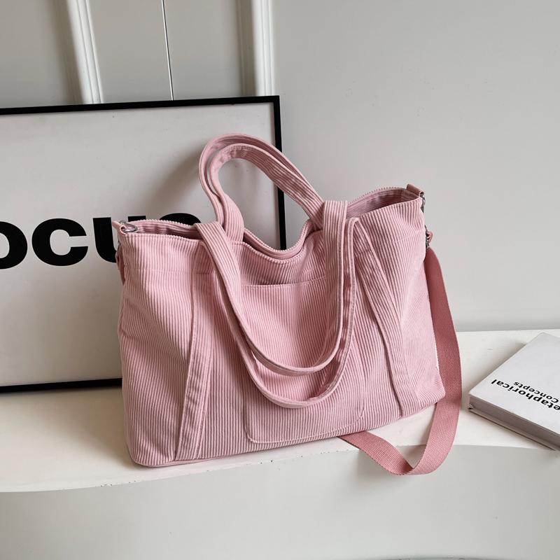 Solid Color Corduroy Bag Women's Large Capacity Shoulder Crossbody Bag Commuter Tote Bag