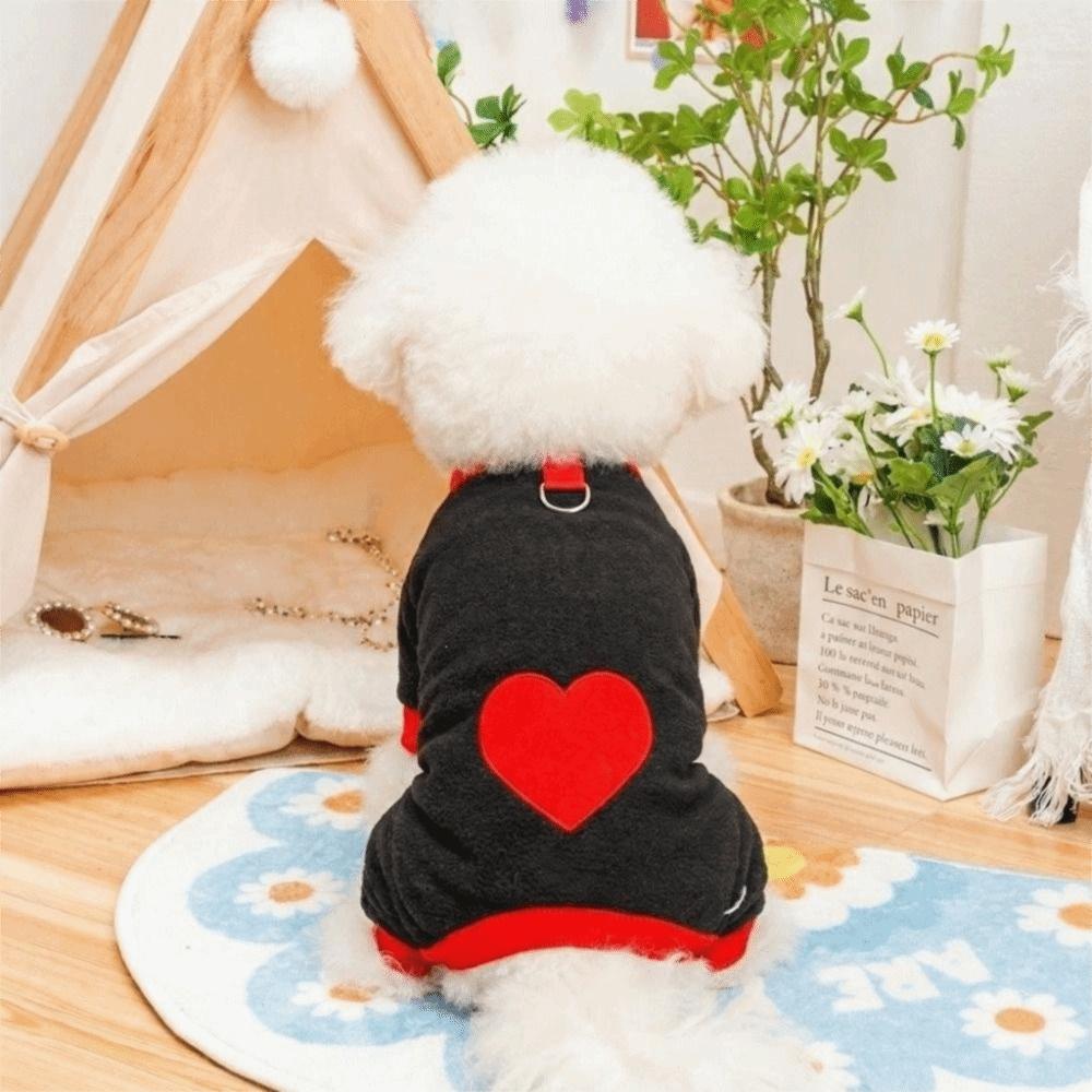 Warm Heart Pattern Dog Jumpsuit Polar Fleece Comfortable Dog Towing Suit Soft with D Ring Dog Four Legged Clothing Autumn Winter