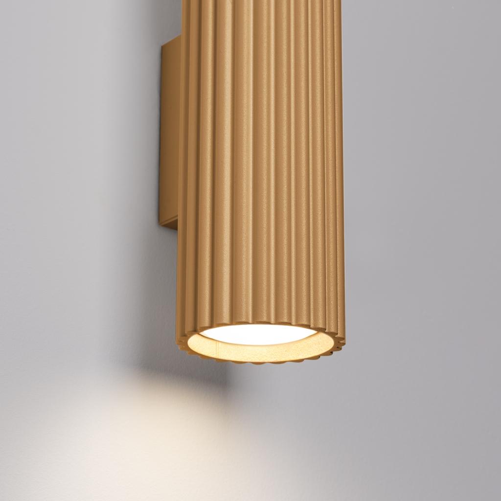 Kinkiet Ścienny Nowoczesny Złoty Karbowana Tuba 20 Cm Góra Dół Do Salonu Przedpokoju 2Xgu10 10W Karbon Sollux Lighting