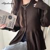 Korean Fashion Spring Autumn Women Ball Gown Knitted Coat O Neck Black Beige Brown Knitting Cardigan Elegant Feminine Ladies' Outerwear
