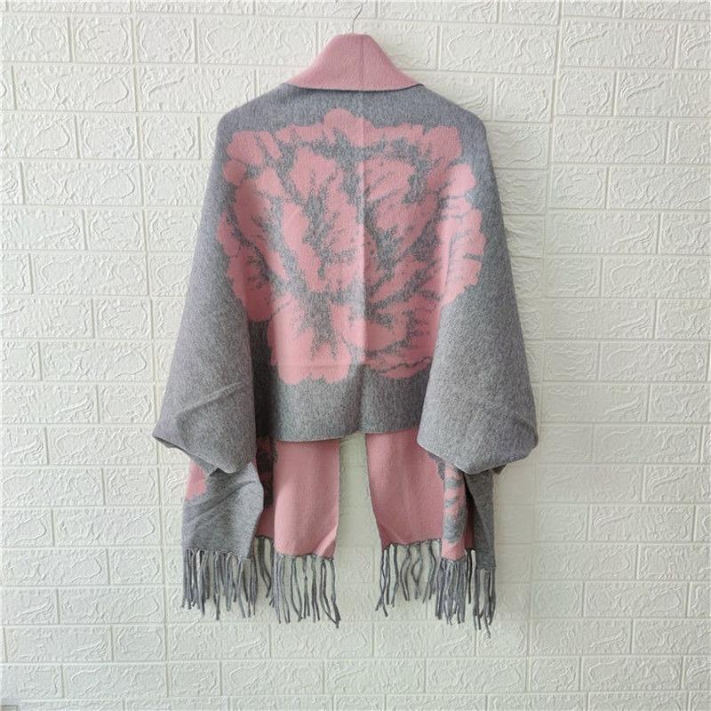 Poncho femeie 2022 toamnă și iarnă imitație de cașmir bujor eșarfă cu franjuri pe două fețe calde mâneci lungi șal pelerina top feminin