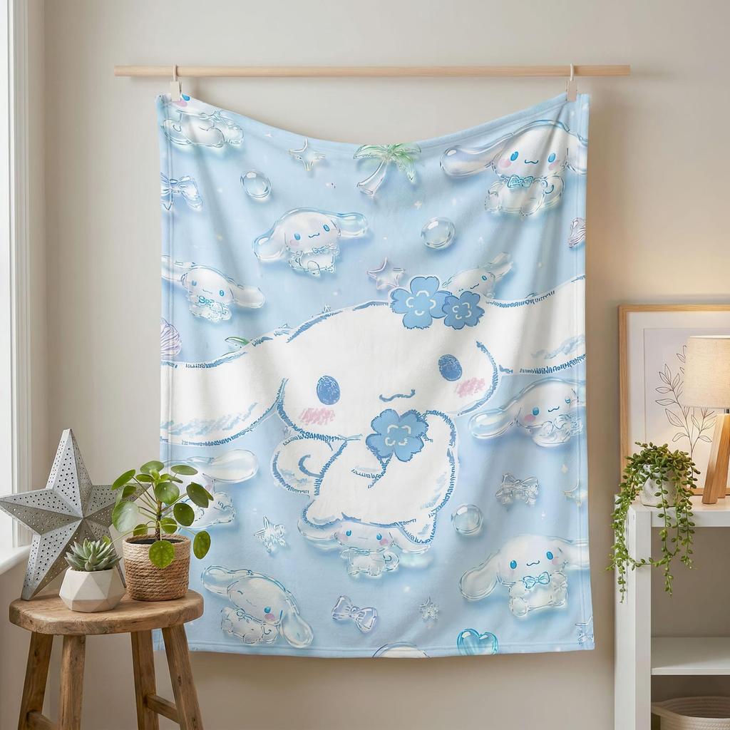 Cinnamoroll Blanket, Kawaii Blue Cloud Throw, Sanrio Crystal Flannel Blanket, Soft Pastel Aesthetic Throw, Girls Cozy Gift Blanket
