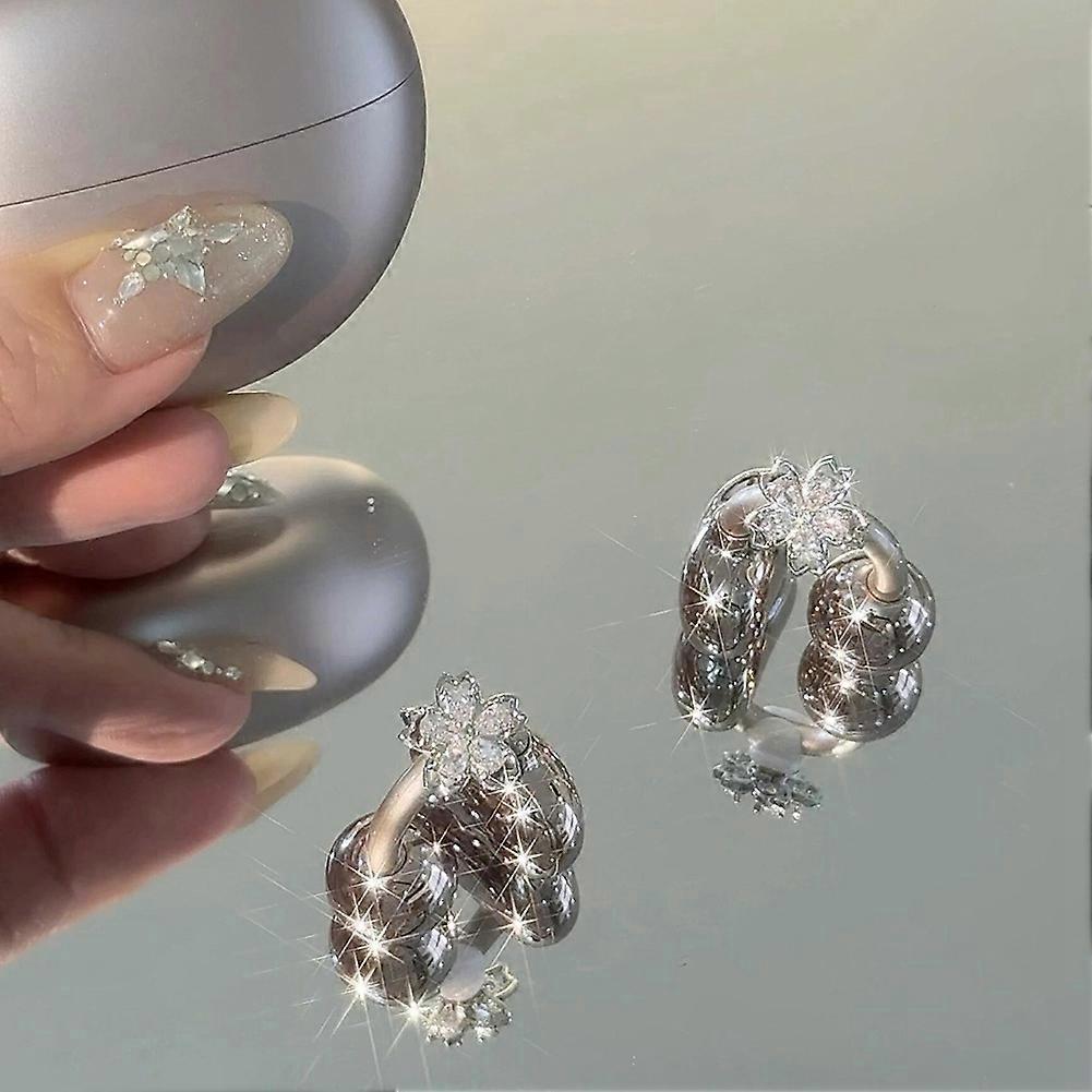 Knipperende Kersenhout Bloesem Oorclip Accessoires Zirconia Oortelefoon Bedeltjes voor OWS Earbuds Mode Sieraden Cadeau voor Vrouwen