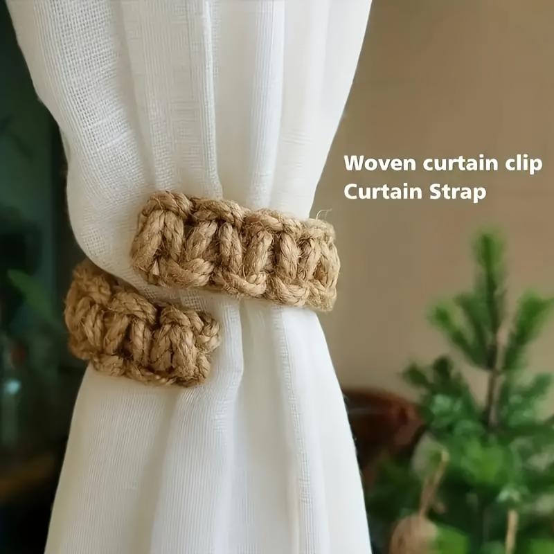 4pcs Boho-Chic Braided Curtain Ties - Vintage Brown Rope Holdbacks for Linen Drapes, for Bedroom & Living Room Decor, Curtain Decor curtain ties