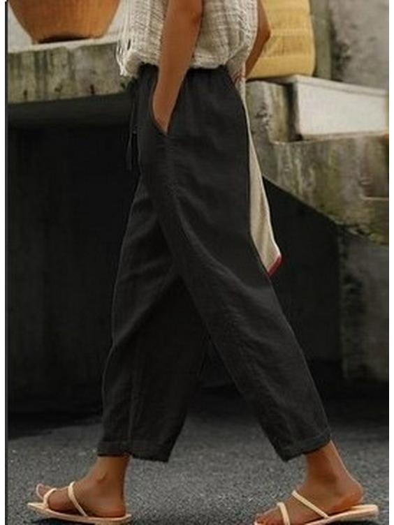 

Bulk Cotton-Linen Drawstring Pocket Pants L чорний