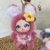 Soft Kawaii Plush Bunny Pendant with Knitted Flower Bow Fashion Bag Charm for Girls Birthday Gift Schoolbag Decor