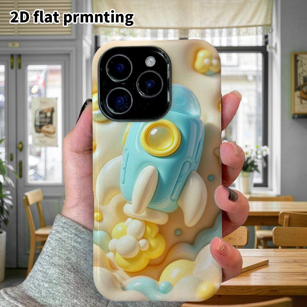 Phone case: 2D flat design suitable for iPhone 18 17 16 15 14 13 Pro protective case, blue and white little rocket, perfect Christmas and Halloween ho