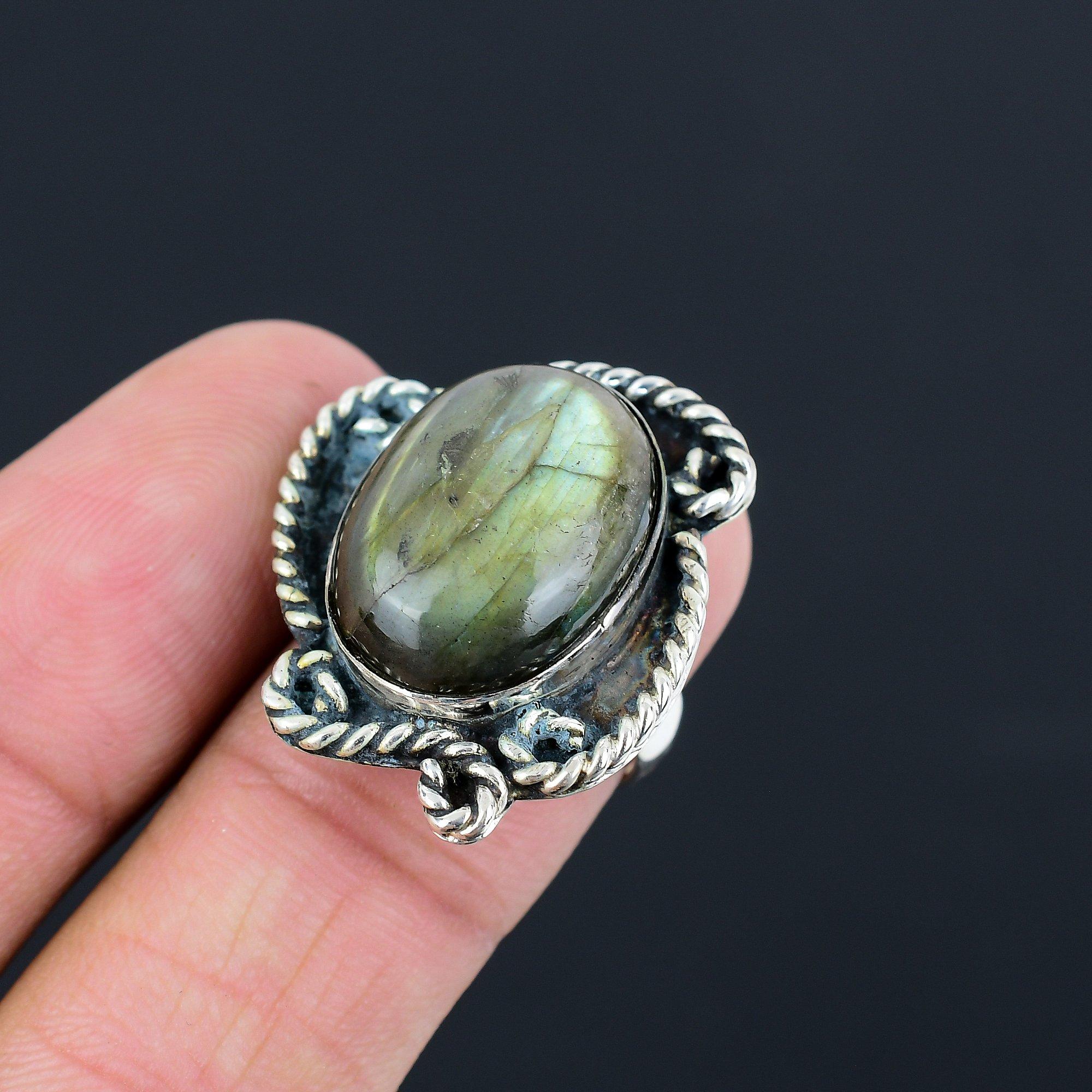 

Mothers day Sale 925 Sterling Silver Labradorite Gemstone Promise Ring Size 7 7