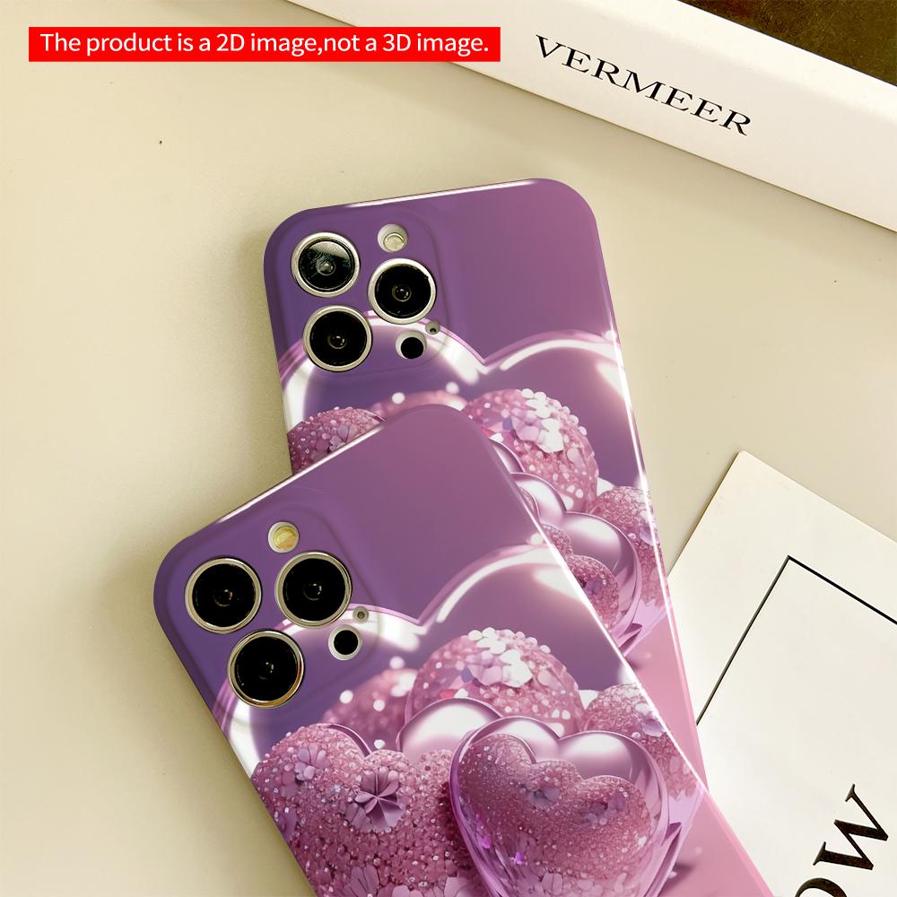 2DFlat Pink Glitter Heart Love Design Phone Case All inclusive film hard phone case, compatible with iPhone 18 Pro Max 17 16 15 14 13 12 11