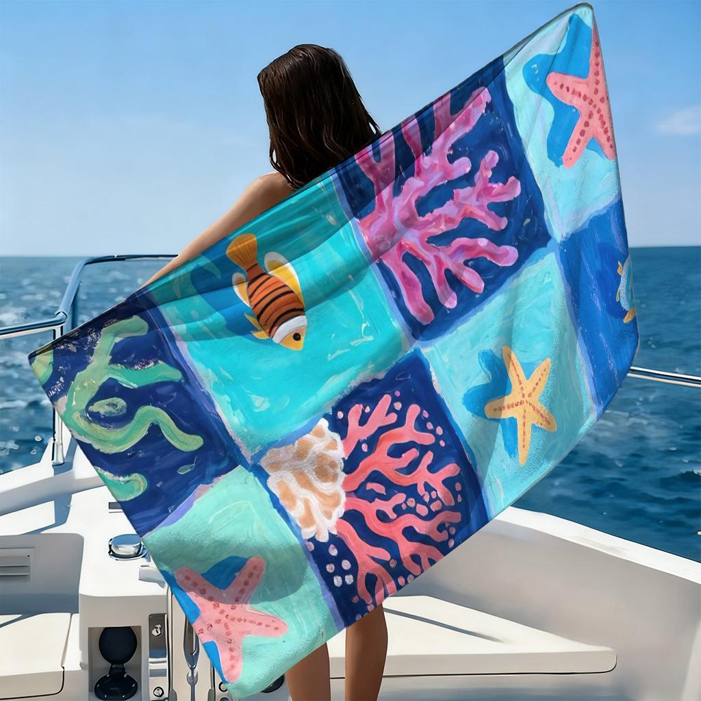 Coral Starfish Beach Towel Quick-drying Super Absorbent Suitable for Swimming Beach Pool Gym Summer Gift for Friends Families