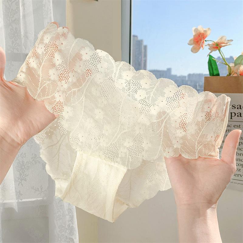 Women Sweet Lace Panties Cotton Antibacterial Crotch Girls Seamless Sexy Underwear Low Waist Thin Hollow Briefs