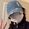 Solid Color Perforated Denim Baseball Cap with Adjustable Curved Brim and Washed Duckbill Cap Suitable for Men and Women