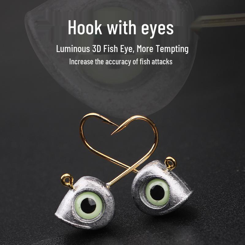 Glow-in-the-Dark Fish Eye Lead Head Hook: Small Gold, Reinforced, Anti-Snag for Freshwater & Saltwater Fishing Lures