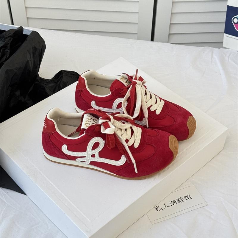 Retro Breathable Mesh German Training Shoes Women's 2025 Spring and Summer New Soft Leather Lace-up Crooked Head Ugly Cute Ballet Forrest Gump Shoes