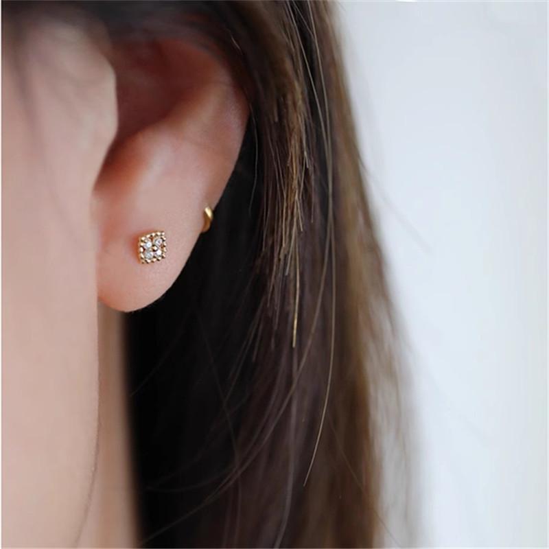 925 Sterling Silver Plating 14K Gold Inlaid Zircon Exquisite Flower Earrings for Women Simple Jewelry Gift