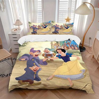 3pcs Dancing Snow White and the Dwarfs Quilt Set Soft and Comfortable Bedroom, Guest Room and Dorm Decor Bedding Set S019