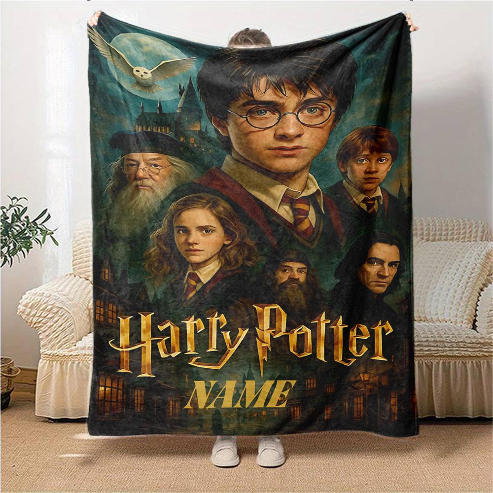 Custom Name Hogwarts Crest blanket for Couch & Bed, Plush Cozy Fuzzy Blanket Super Soft & Warm Blankets for Fall and Winter. 090893