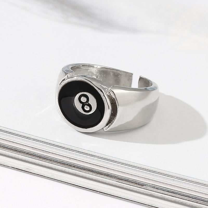 Punk Gothic Number 8 Billiards Ball Ring for Women Vintage Silver Plated Retro Charm Billiards Rings Finger Jewelry