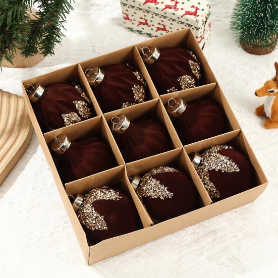 Velvet Christmas Balls Hanging Hoop Tree Decorations Xmas Party Ornaments Easy To Hang Plastic Holiday Decor for Home Office Parties