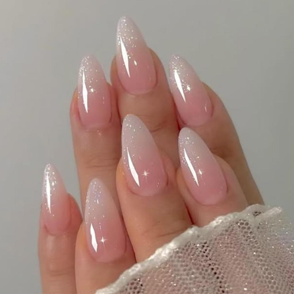 24Pcs Press On Nails Almond Shape, Nail Extensions for Women, Quick Manicure Stick On Artificial Nails for Wedding Party Daily, Nails Tips and Jelly