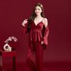 Pajamas couple wedding newlywed red men and women ice silk suspender nightgown morning gown long sleeve natal year silk suit