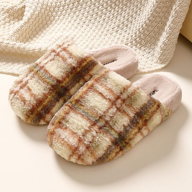 

Ретро клетчатые хлопковые тапочки осень-зима 2025 новый домашний домашний толстая подошва плюшевые теплые 44-45 [Suitable for 43-44 feet] жёлтый