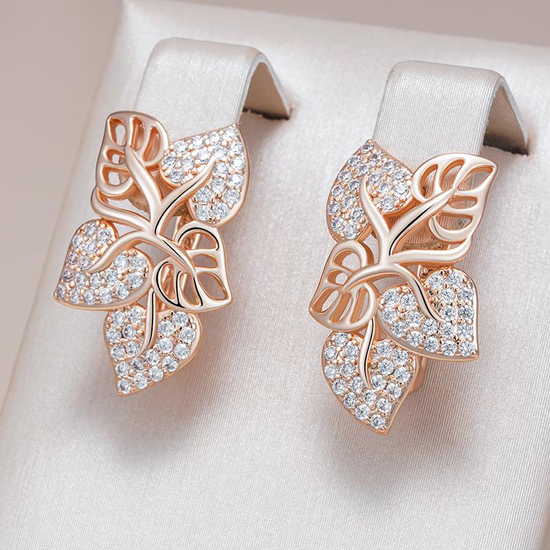Kienl Full Shiny Natural Zircon Drop Earring For Women Unique Crystal Flower Rose Gold Color Daily Fine Vintage Jewelry