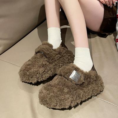 Women's Winter Footwear, Round Toe, Slip-on Shoes, Women's Moccasins, Plush Casual Sneakers, Autumn Fashion Slip-on Moccasins