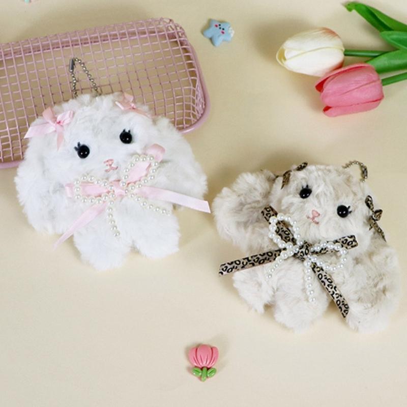 Lovely Bowknot Rabbit Keychain Plush Animal Shaped Keyring Student Bag Charm Backpack Accessory for Fashionable Women