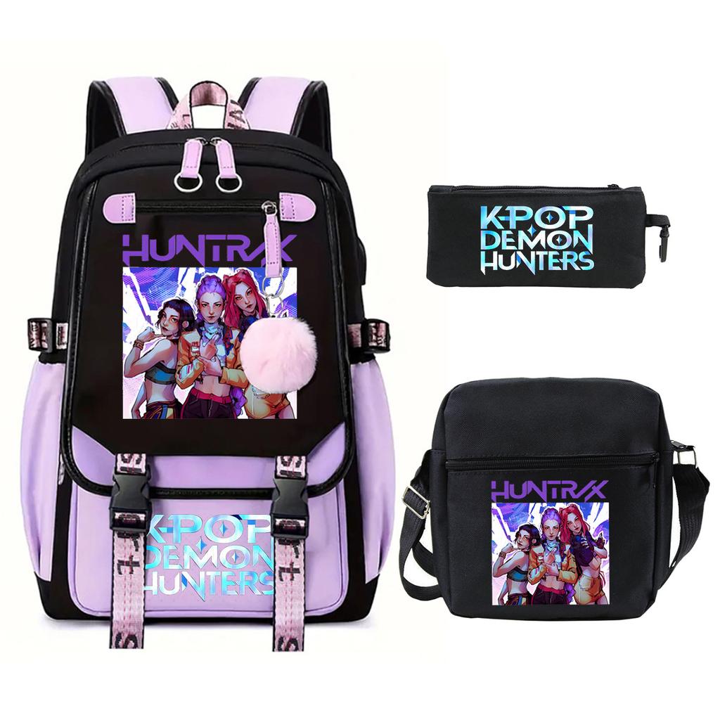 Demon Hunters Peripheral Printing Children's Fashion Backpack Cross-border Large Capacity Primary and Secondary School Student Leisure School Bag Set