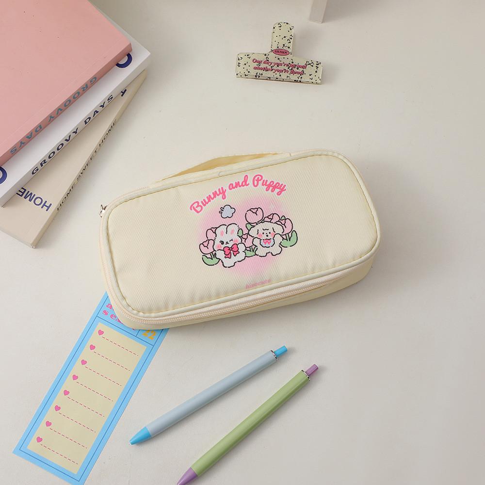 

Мультяшный пенал большой вместимости, сумка для хранения канцелярских принадлежностей, настольное хранилище для студентов бежевый