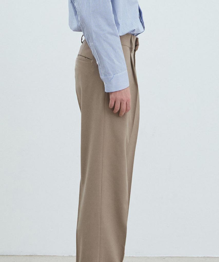 NODU Wide Tuck Slacks [Beige]