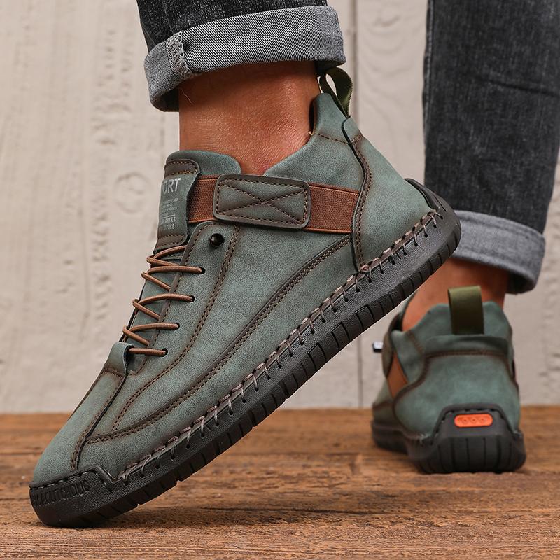 Men's Low Cut Casual Sports Shoes Korean Retro Spring Summer Lace Up Anti Slip Flat Shoes Trendy Fashionable Flat Bottom Boots