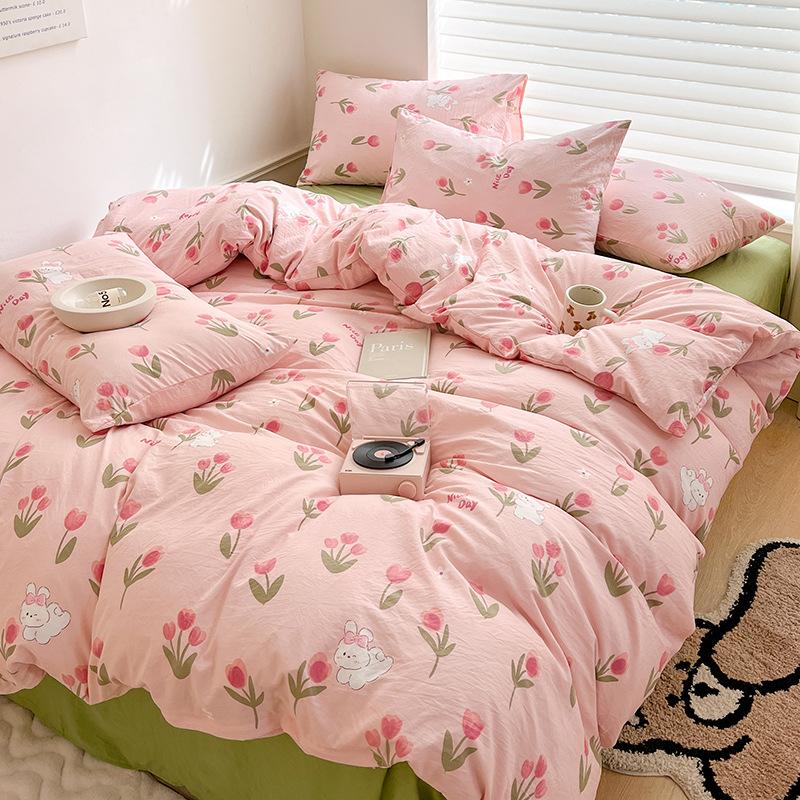 

Маленький свежий комплект из четырех предметов из чистого хлопка класса А для мамы и малыша, на кровать без пододеяльника, простыня для общежития из чистого хлопка, постельное белье 1.5m four-piece set