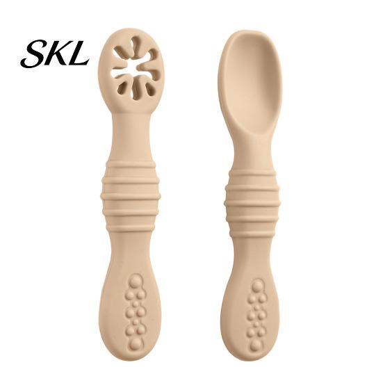 Soft Silicone Spoons for Babies 2Pcs Baby Spoon, Toddler Training Spoon Puree Fruit Puree, Non Slip Set Non-Slip Handle Infant Feeding Self